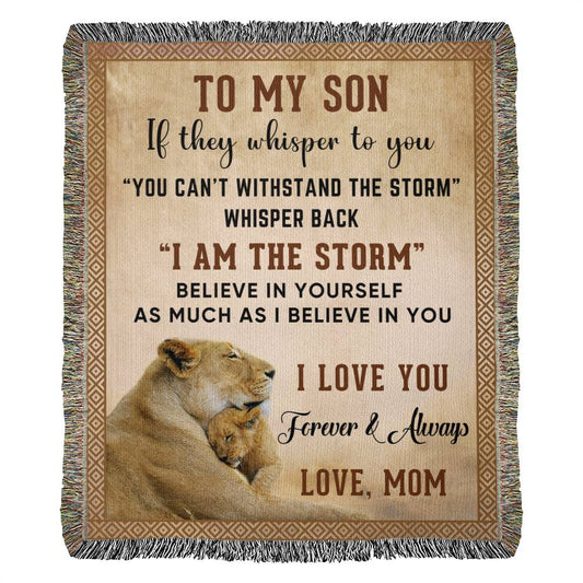 To My Son Lion Blanket - Gift From Mom - Heirloom Woven Blanket