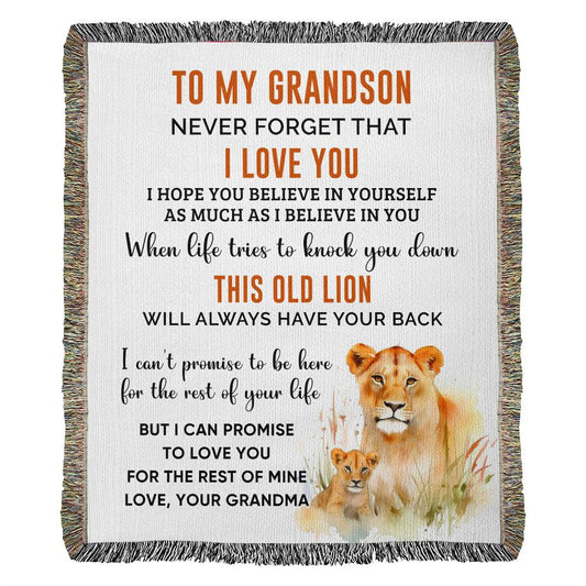 To My Grandson Blanket - Lion Blanket - Gift From Grandma - Heirloom Woven Blanket