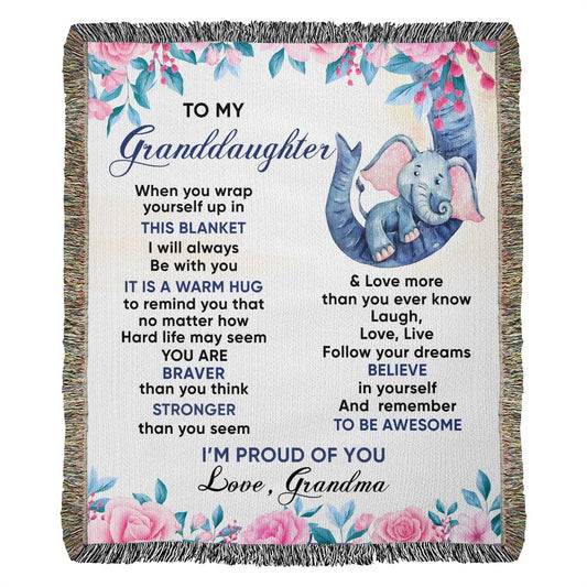 To My Granddaughter Blanket - Elephant Blanket - Heirloom Woven Blanket